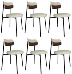 Cadeira de Jantar Estofada Kit 6 Nyka M25 Linho Areia/Marrom - Mpozena