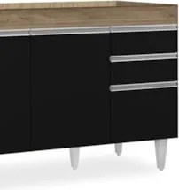 Balcão Gabinete 120cm 3 Portas 2 Gavetas Michigan Castanho/Preto - Lum