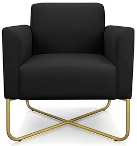 Poltrona Decorativa Isabella Base X Suede Preto/Dourado G19 - Gran Belo
