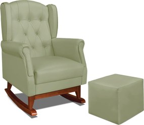 Poltrona de Amamentação Balanço Madeira e Puff Elyra Sintético P02 - D'Rossi - Verde