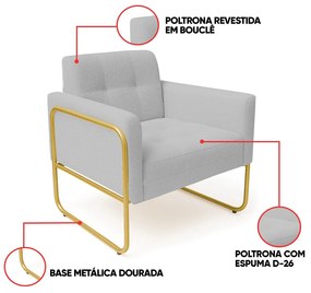 Poltrona Sala Industrial Alta Tubo Dourado Elisa Bouclê D03 - D'Rossi - Cinza