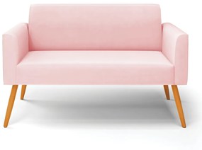Sofá Namoradeira Pés Palito Castanho Marisa Suede Rosa Bebê D03 - D'Rossi