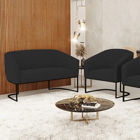 Sofá Namoradeira e Poltrona Base Industrial Preto Stella Veludo D03 - D'Rossi - Preto