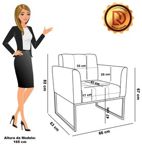 Poltrona Sala Decorativa Elisa Industrial Preto Sintético Pu D03 - D'Rossi - Couro Nozes