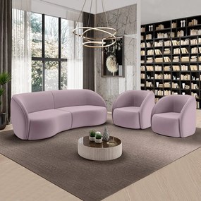 Conjunto Sofá Sala de Estar Bipartido 318cm e 2 Poltronas Clarke Veludo Rosê G45 - Gran Belo