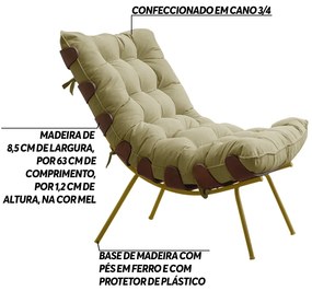 Poltrona Decorativa Sala de Estar Abel Base de Madeira Dourada Veludo Bege G41 - Gran Belo