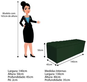 Calçadeira Estofada Liverpool 140 cm Casal Suede Verde - ADJ Decor