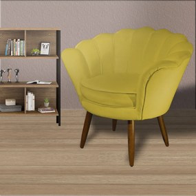 Kit 2 Poltronas Decorativas Pétala Pés Palito Suede Amarelo - Sheep Estofados