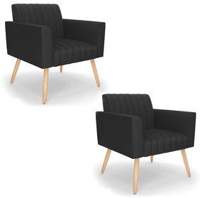 Kit 2 Poltronas Viena Gomada Corino Pés Palito Natural D03 - D'Rossi - Preto