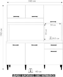Armário de Cozinha Compacta 160cm Sovira Cinamomo/Branco A15 - Mpozena