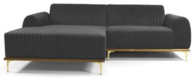 Sofá 3 Lugares Lisboa D07 com Chaise Esquerda 230cm Veludo Cinza - D'Rossi