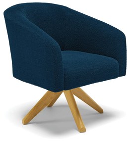 Poltrona Sala Decorativa Giratória Madeira Stella Bouclê D03 - D'Rossi - Azul