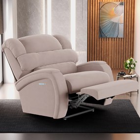 Poltrona do Papai Sala de Cinema Reclinável Kylie Elétrica Botão com Led Massagem USB Veludo Rosê G23