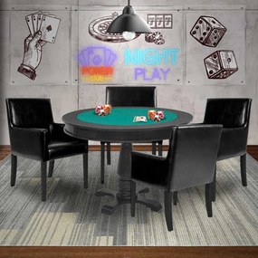 Mesa de Jogos Carteado Victoria Redonda Tampo Reversível Preto com 4 Cadeiras Liverpool PU Preto Liso G36 G15 - Gran Belo