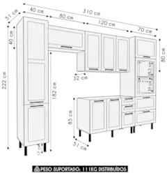 Armário Cozinha 4 Peças Balcão Com Pia CP6B Zaya Branco T01 - Mpozenat