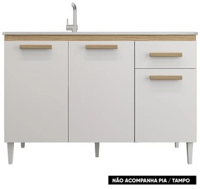 Balcão Cozinha sem Tampo 120cm para Pia Grazieli A09 - D'Rossi - Atacama e Off White