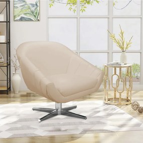Kit 02 Poltronas Giratória Giovana Corino Base Cromada D01 - D'Rossi - Bege