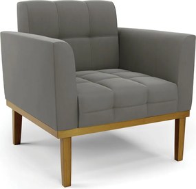 Poltrona Decorativa Karen Pés Fixo em Madeira Castanho Suede Grafite G19 - Gran Belo