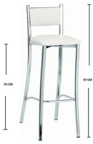 Banqueta Alta Cromada com Estofamento em Corino Branco 12487 Sun House