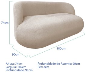 Sofá Nimbus 180cm Orgânico Luxo Sala Recepção 3 Lugares Linho