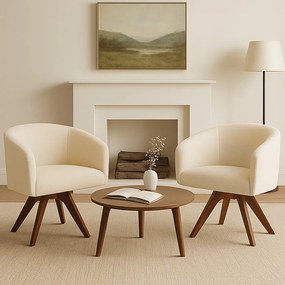 Poltrona Sala Base Giratória Madeira Kit 2 Arielle Linho Bege D03 - D'Rossi