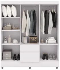 Guarda Roupa Solteiro 154cm Com Espelho Mayra Branco Flex V02 - Mpozen