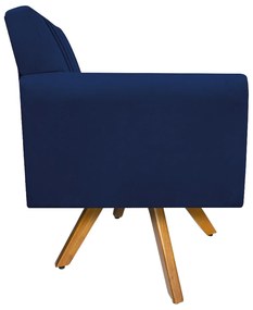 Poltrona Laura Base Giratória de Madeira Suede Azul Marinho - ADJ Decor