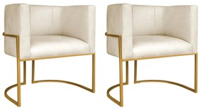 Kit 02 Poltronas Decorativas Luna Base de Ferro Dourado Sintético