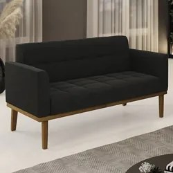 Sofá Namoradeira Base Madeira Castanho Ana Suede Preto - Ibiza