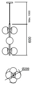 Pendente Cosmos Vertical C/ 6 Globos Ø30X60Cm 6L E27 Mini Bulbo / Meta... (BT - Branco Texturizado, FOSCO)