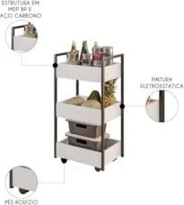 Carrinho Organizador Fruteira 3 Prateleiras Industrial Liss Z34 Branco