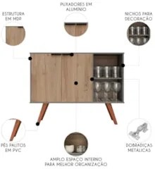 Balcão Buffet Cantinho do Café Bianca Freijó/Grafite Z34    - Mpozenat