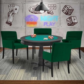 Mesa de Jogos Carteado Victoria Redonda Tampo Reversível Preto com 4 Cadeiras Vicenza Suede Verde G36 G15 - Gran Belo