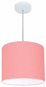 Lustre Pendente Cilíndrico Md-4143 Cúpula em Tecido 35x25cm Rosa Bebê - Bivolt
