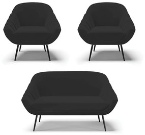 Kit 01 Namoradeira 02 Lugares e 02 Poltronas Giovana Veludo Pés Palito De Ferro - D'Rossi - Preto