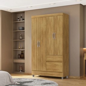 Guarda Roupa Solteiro Abruzzo 4 Portas de Bater 2 Gavetas com Cabideiro Nature G98 - Gran Belo