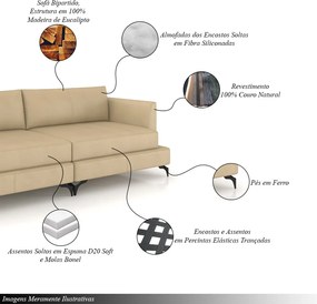 Sofá Living Bipartido 270cm Indonésia Pés de Ferro Couro Bege G52 - Gran Belo
