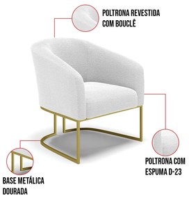 Poltrona Decorativa Industrial Dourado kit 2 Stella Bouclê D03 - D'Rossi - Off White