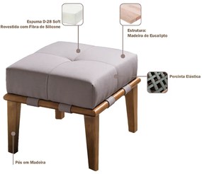 Kit 02 Puffs Decorativos 45cm Martínez Linho Pés Madeira Bege/Natural G62 - Gran Belo
