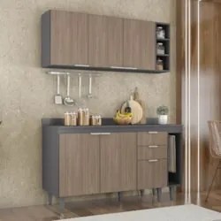 Armário de Cozinha Com Tampo CP08 140cm Pérola Grafite/Freijó Z34 - Mp