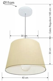 Lustre Pendente Cone Md-4240 Cúpula em Tecido 30/40x30cm Algodão Crú - Bivolt