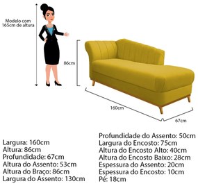 Recamier Vanessa 160cm Lado Direito Suede Amarelo - ADJ Decor
