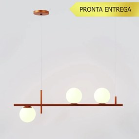 Pendente Three Gud Retângular 26X12X80Cm Alumínio E Globo Ø12Cm Fosco... (COBRE, FOSCO)