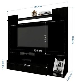 Painel Para TV Até 50" 1 Gaveta 4 Prateleiras Premium Preto