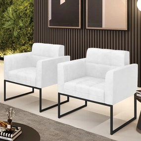 Poltrona Sala Decorativa Kit 2 Elisa Industrial Preto Sintético Pu D03 - D'Rossi - Branco