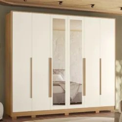 Guarda Roupa Casal 270cm com Espelho Fascine A02 Off/Freijó - Mpozenat