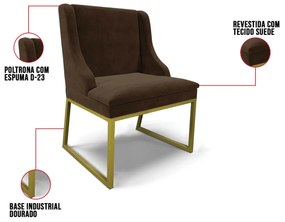 Cadeira Sala de Jantar Industrial Dourado Kit 10 Liz Suede D03 - D'Rossi - Marrom