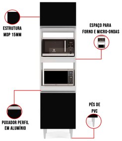Paneleiro Torre Quente para Cozinha 02 Portas Ruth 56 cm L06 - D'Rossi - Branco e Preto