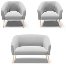 Namoradeira e 2 Poltronas Pé Palito Natural Stella Suede D03 - D'Rossi - Cinza