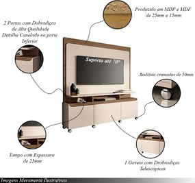 Home Estante para TV de até 70 Polegadas 2 Portas e 1 Gaveta MDP/MDF Mania OffWhite/Castanho G26 - Gran Belo